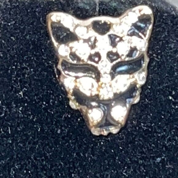 Jaguar Black And Crystal Stud Earrings Gold Tone - Picture 3 of 7